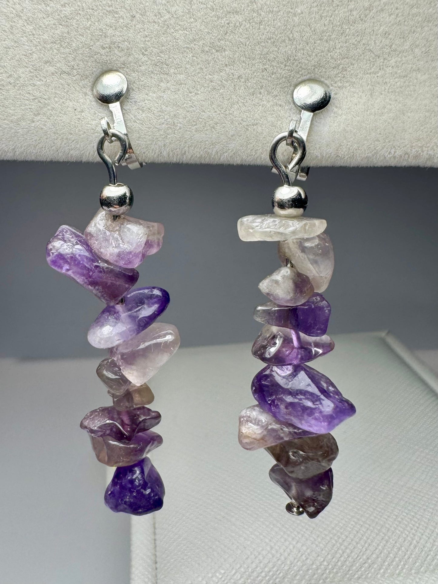 Gemstone Dangle Clip On Earrings