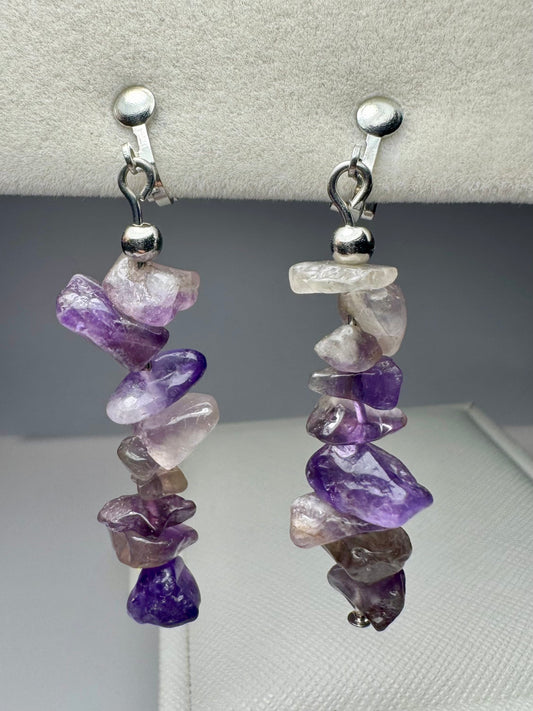 Gemstone Dangle Clip On Earrings