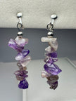 Natural Raw Amethyst Gemstone Chip Clip-On Dangle Earrings
