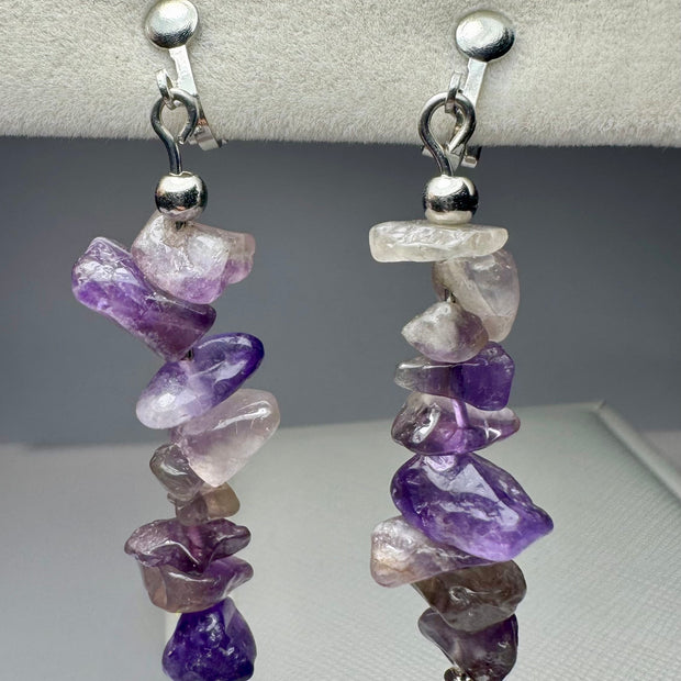 Natural Purple Amethyst Dangle Clip On Earrings for Non-Pierced Ears