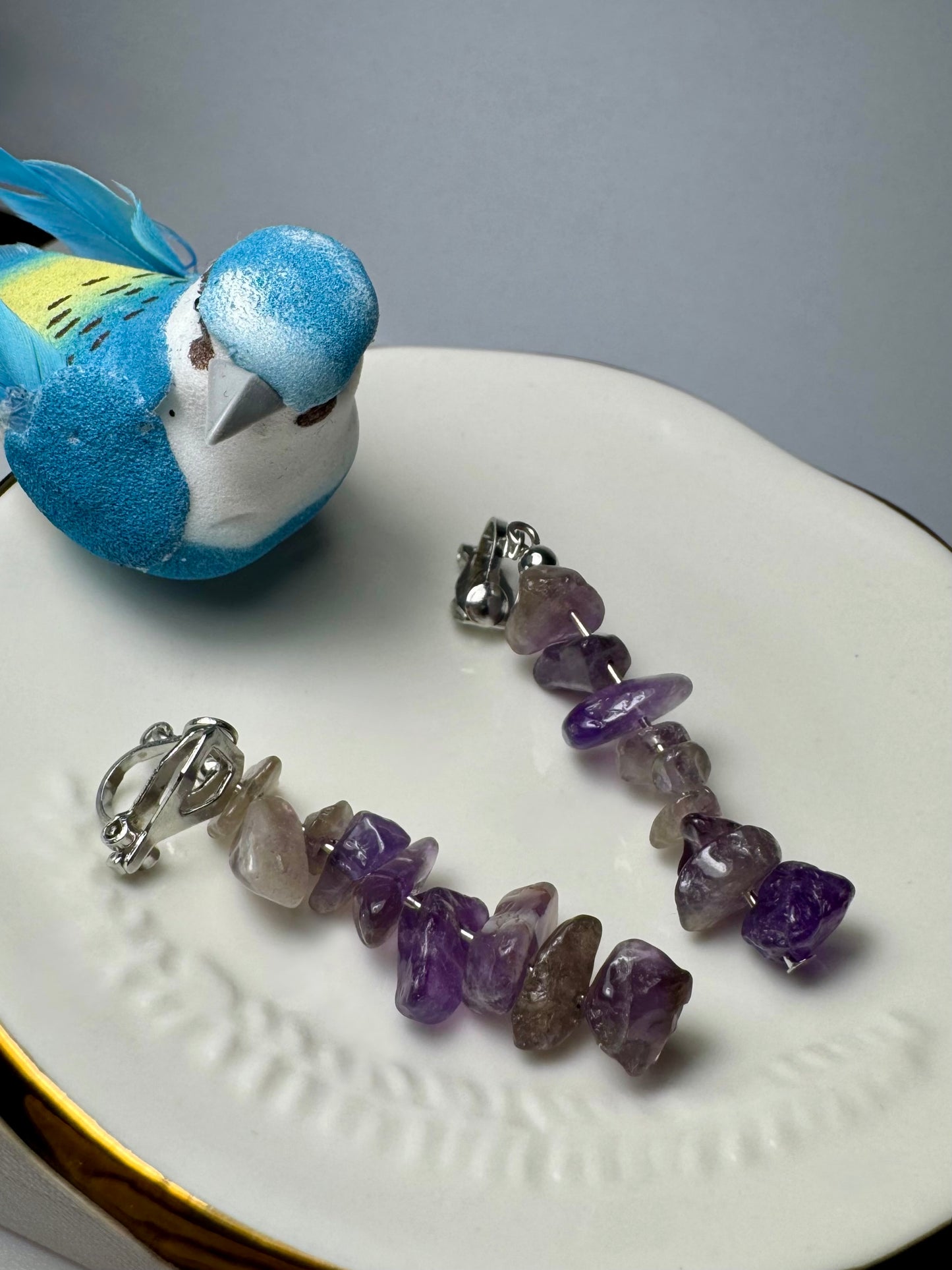 Gemstone Dangle Clip On Earrings