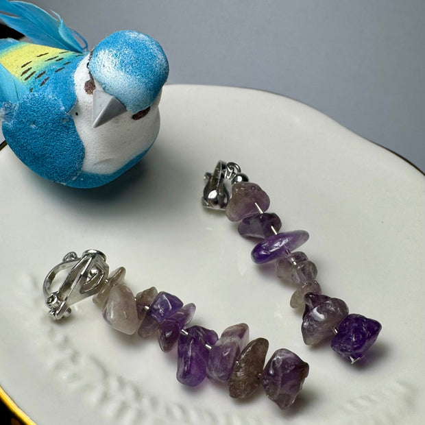 Natural Purple Amethyst Dangle Clip On Earrings for Non-Pierced Ears