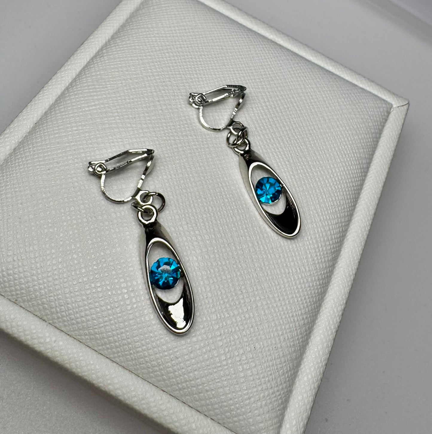 Teardrop Druse Crystal Dangle Clip On Earrings