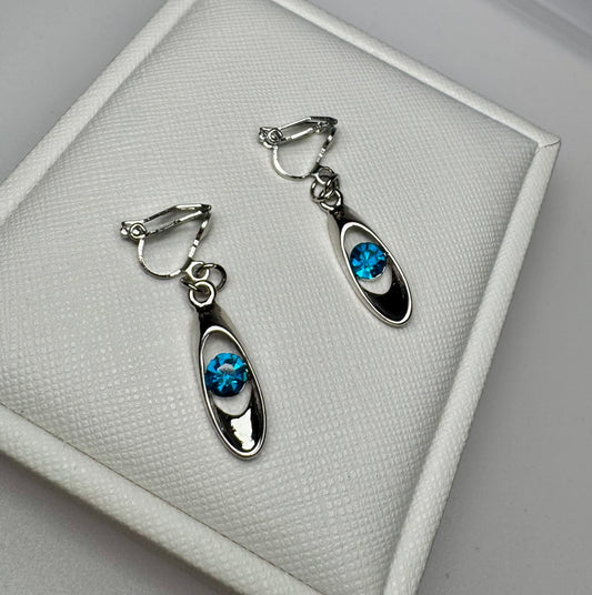 Teardrop Druse Crystal Dangle Clip On Earrings