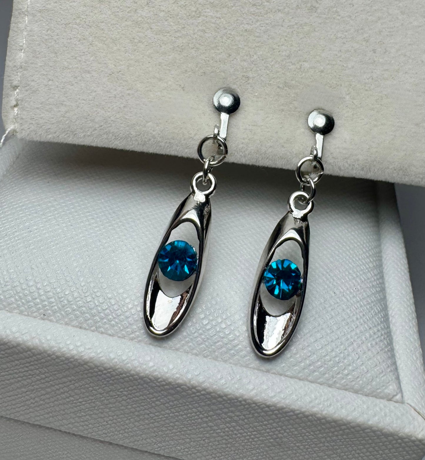 Teardrop Druse Crystal Dangle Clip On Earrings