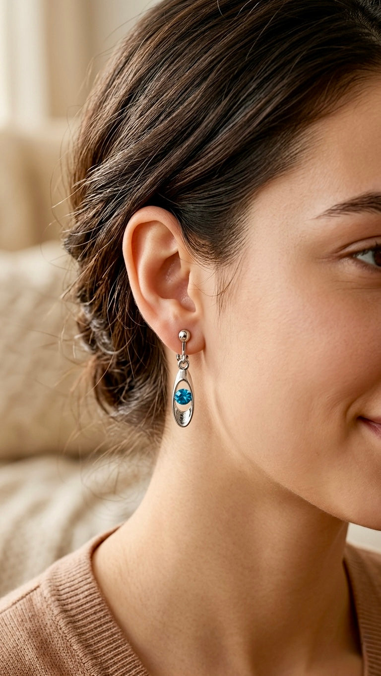 Teardrop Druse Crystal Dangle Clip On Earrings