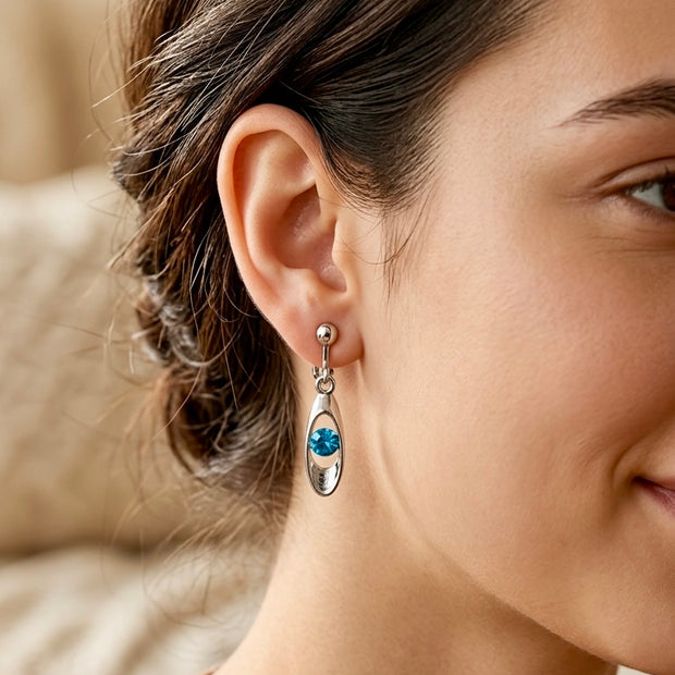 Teardrop Druzy Crystal Dangle Clip On Earrings – Non-Pierced Jewelry