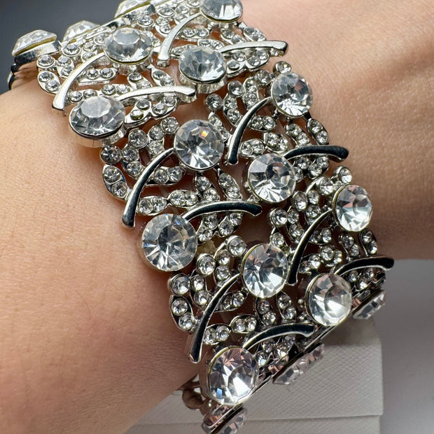 Crystal Elastic Bridal Bracelet – Polished Steel Wedding Jewelry