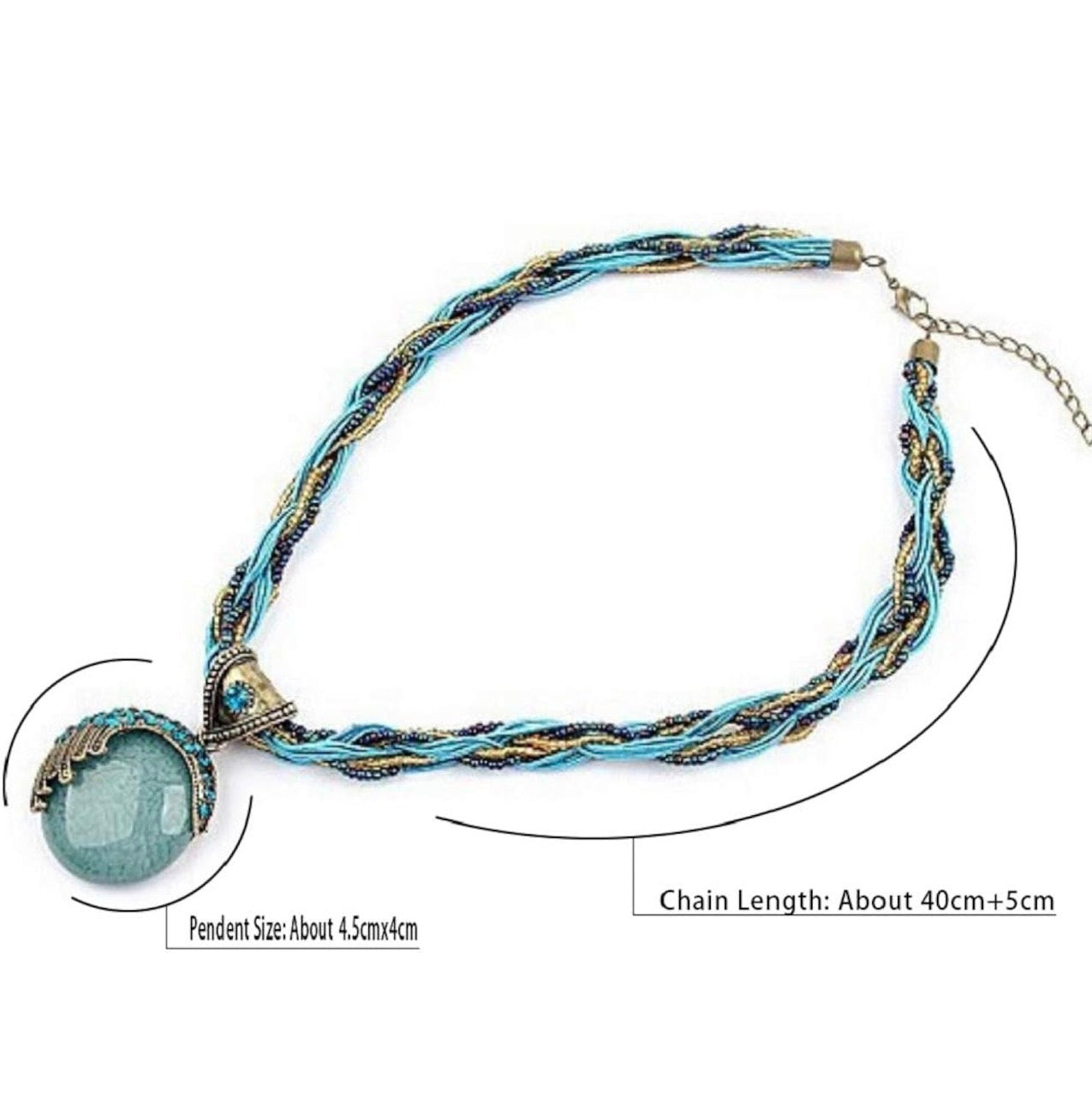 Vintage Bohemian Style Turquoise Rhinstone Pendant Necklace