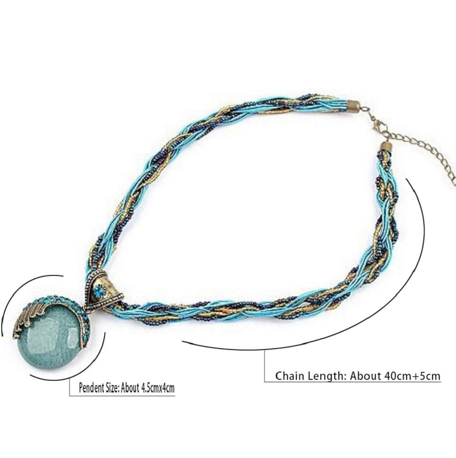 Vintage Bohemian Turquoise Rhinestone Statement Pendant Necklace