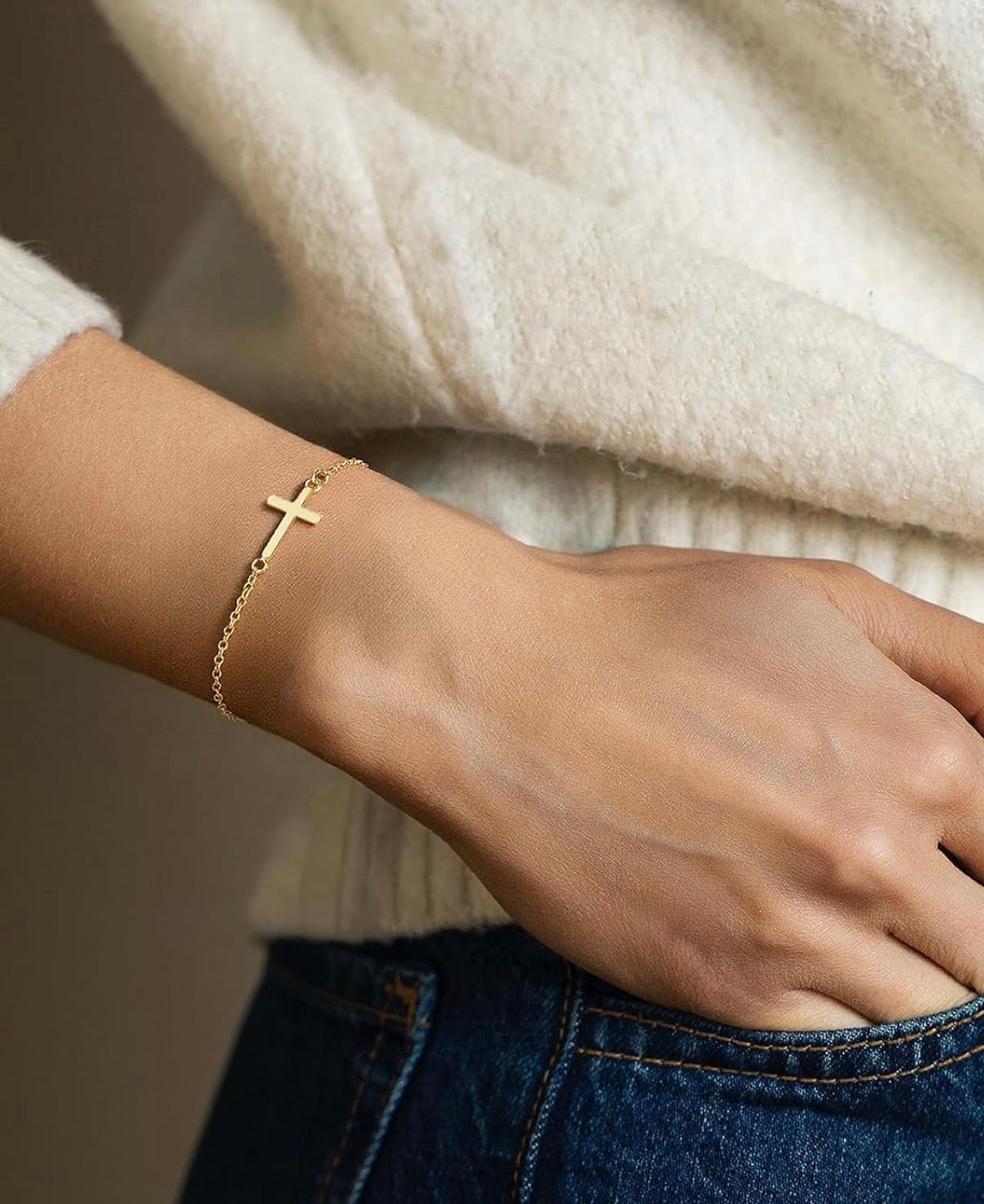 Gold Plated Sideways Cross Bracelet