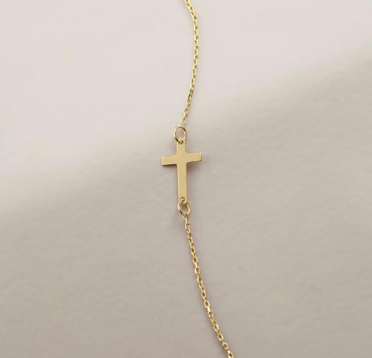 Gold Plated Sideways Cross Bracelet