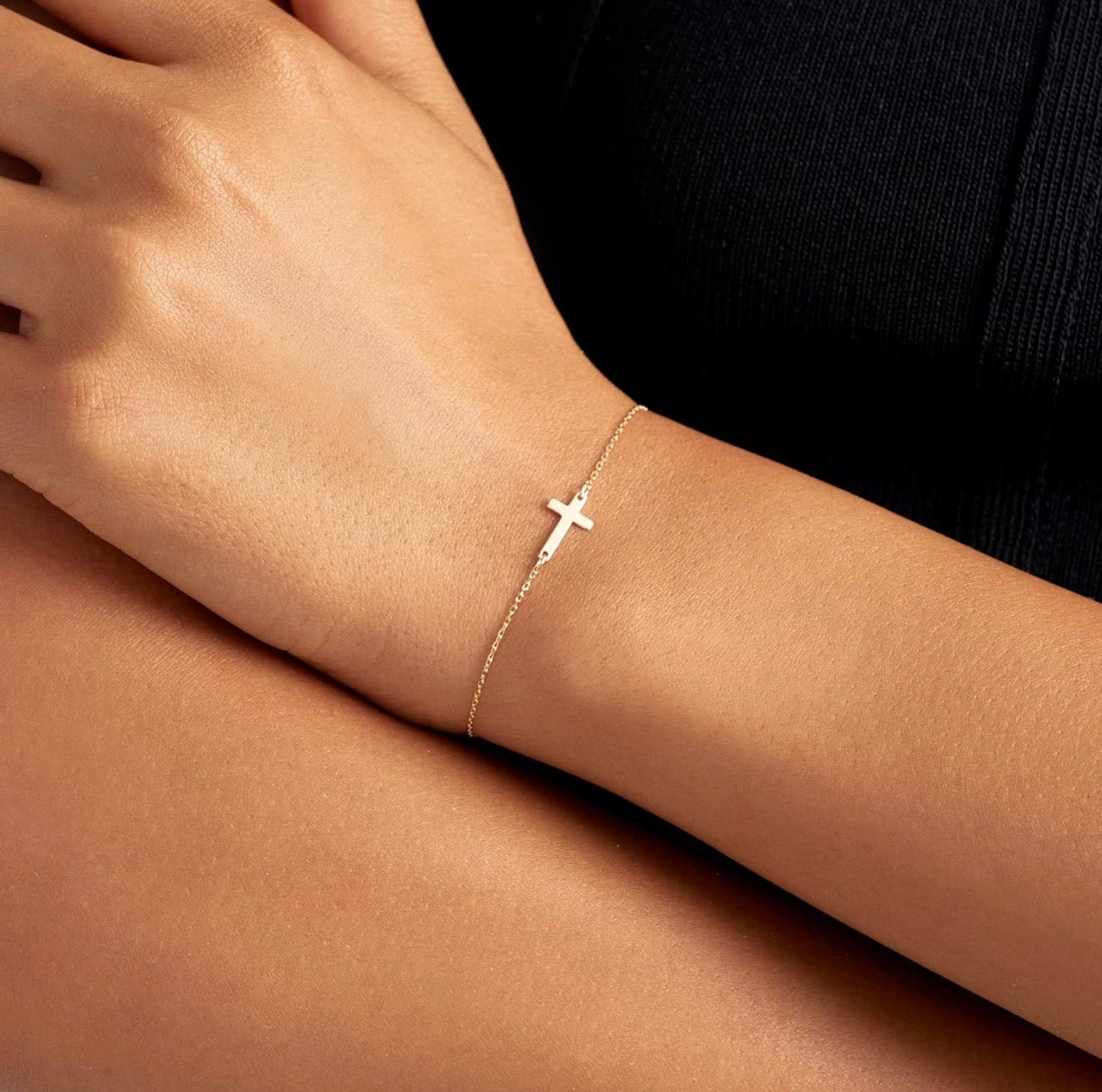 Gold Plated Sideways Cross Bracelet