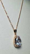 Sparkling Crystal Teardrop Halo Necklace – 14K Gold Plated Pendant
