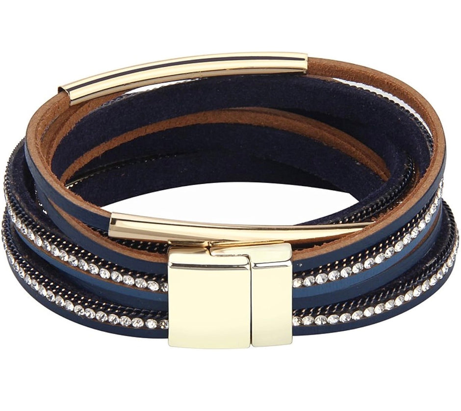 Elegant Crystal Wrap Bracelet – Easy-Wear Magnetic Leather Wristband