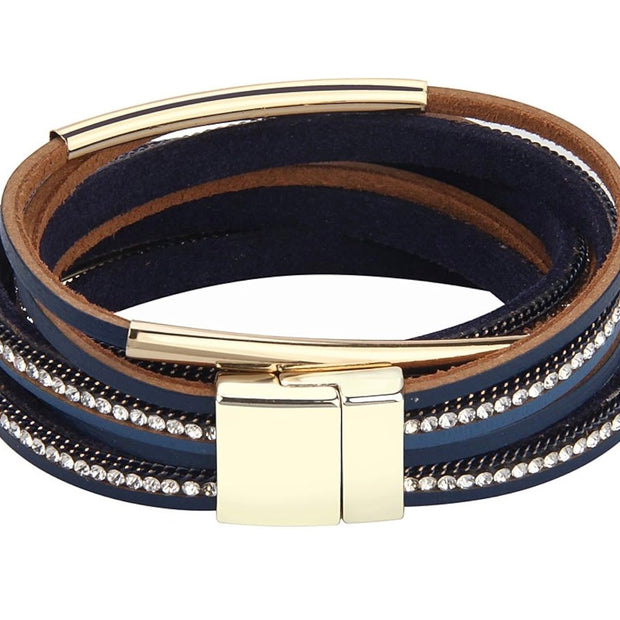 Elegant Crystal Wrap Bracelet – Easy-Wear Magnetic Leather Wristband