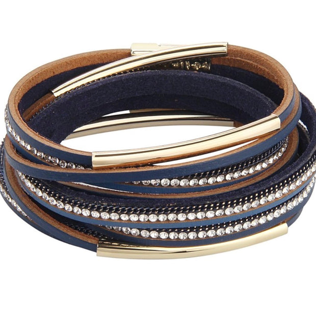 Elegant Crystal Wrap Bracelet – Easy-Wear Magnetic Leather Wristband