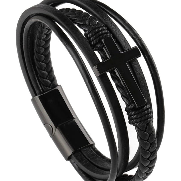 Leather Faith Cross Bracelet – Meaningful Gift for Men Everyday Accessory