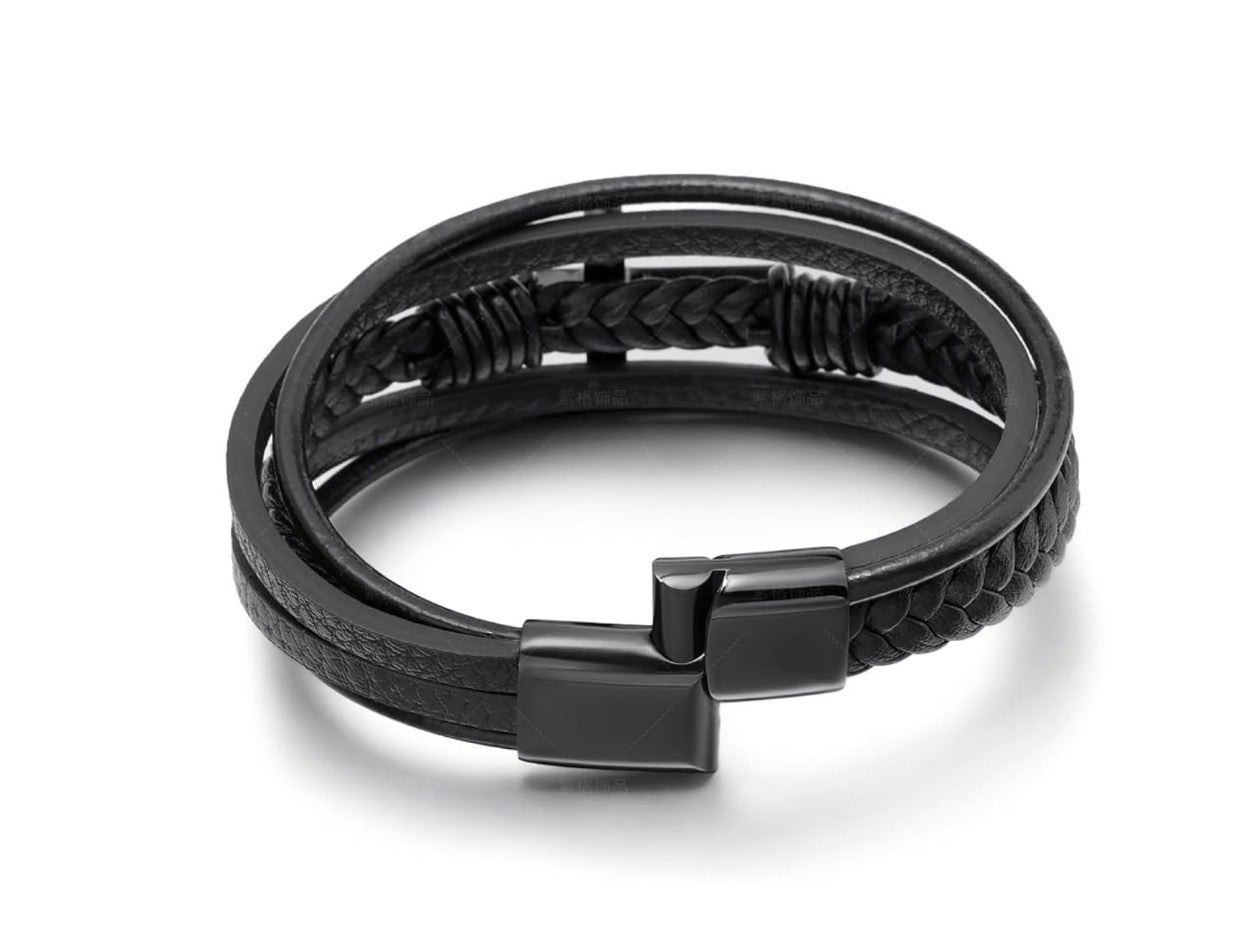 Mens Leather Cross Bracelet