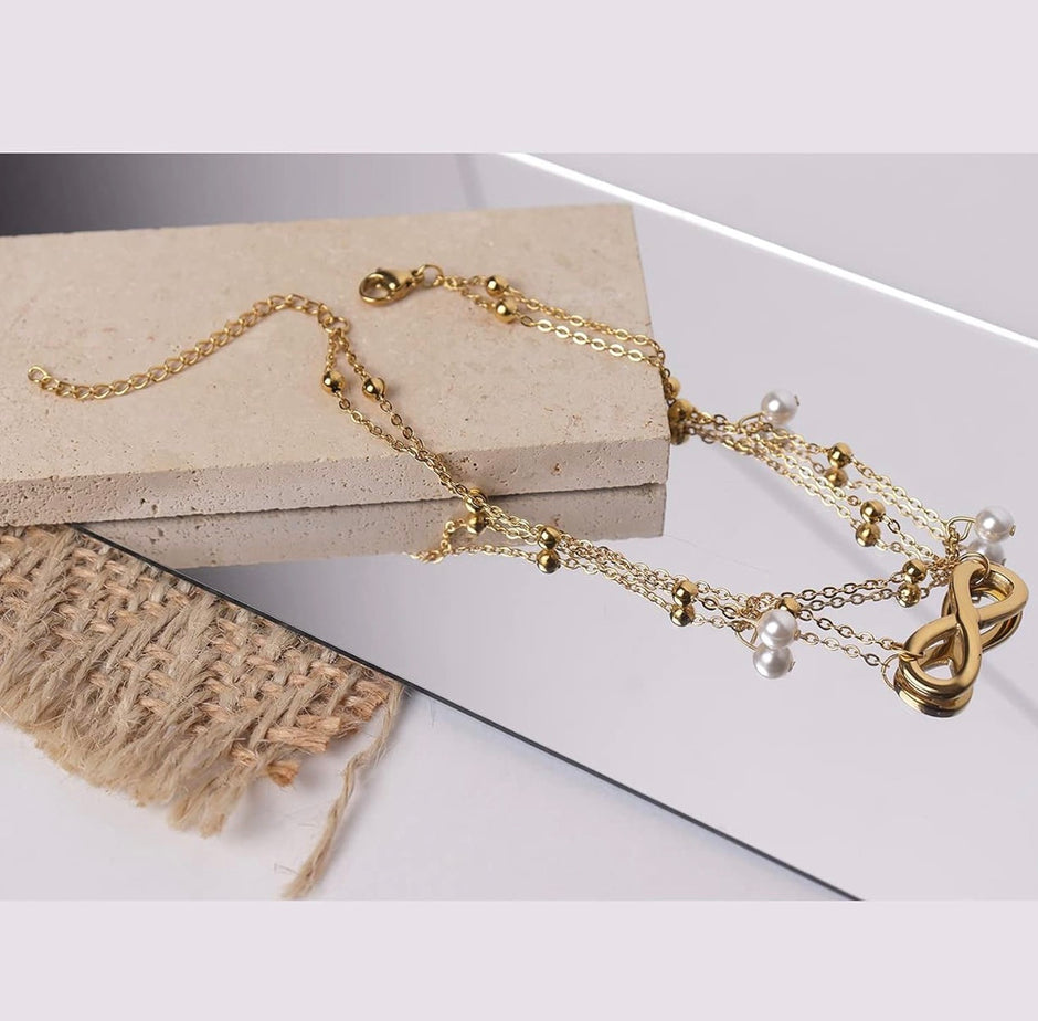 Minimalist Multilayer Chain Anklet Bracelet – Stainless Steel Layered Jewelry