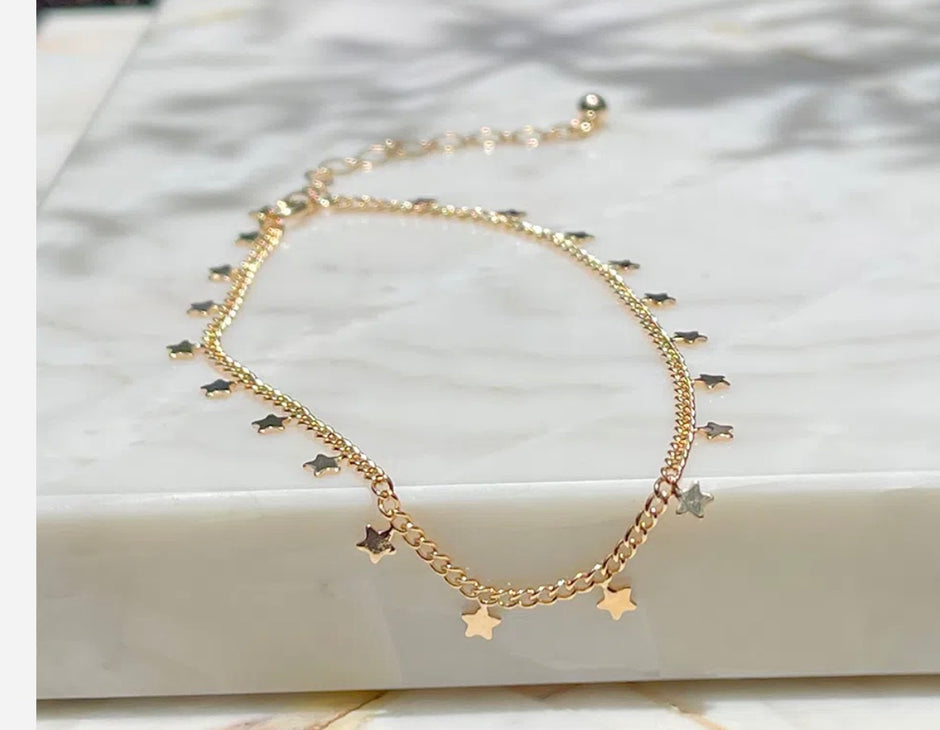 Celestial Star Gold Plated Anklet Bracelet – Adjustable 9.0"-11.0" Charm