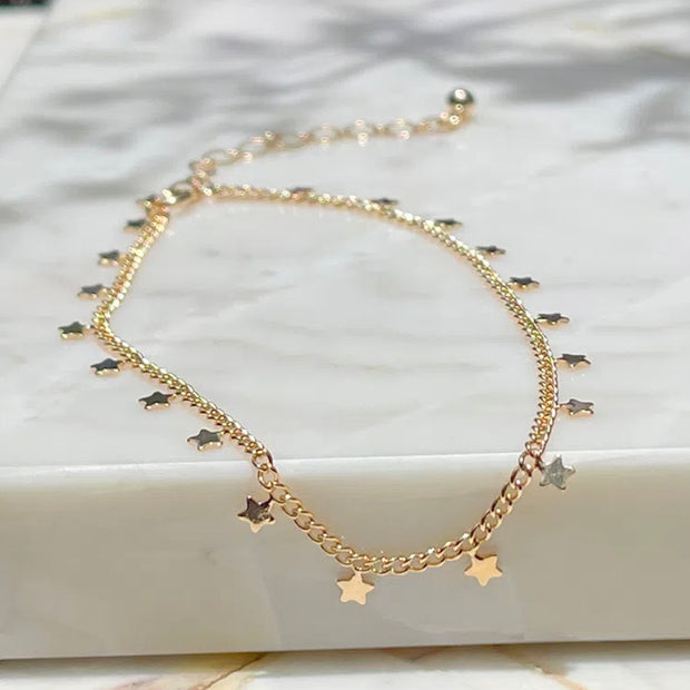 Celestial Star Gold Plated Anklet Bracelet – Adjustable 9.0"-11.0" Charm