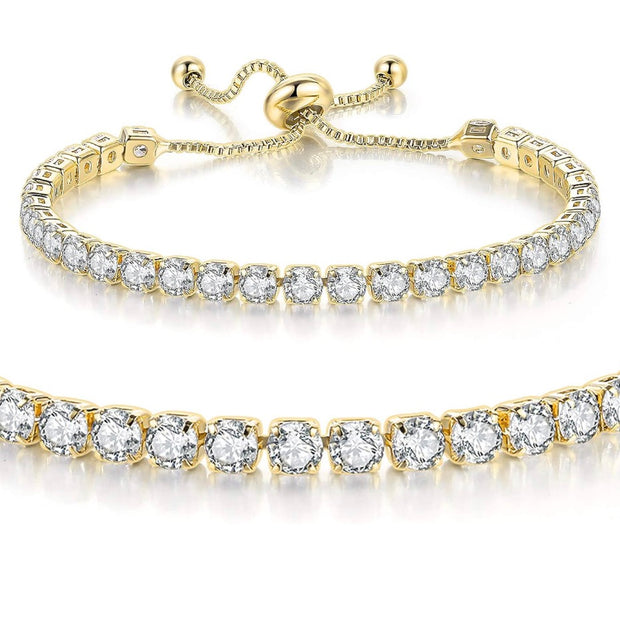 14K Gold Plated Cubic Zirconia Tennis Bracelet – Adjustable Sparkle Jewelry