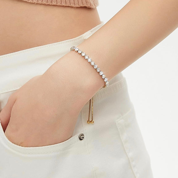 14K Gold Plated Cubic Zirconia Tennis Bracelet – Adjustable Sparkle Jewelry