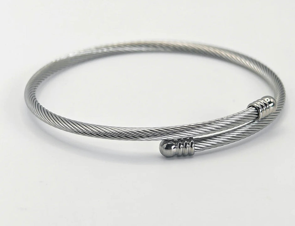 Stainless Steel Cable Wire Open Bracelet – Adjustable 6.5"-7.3" Cuff