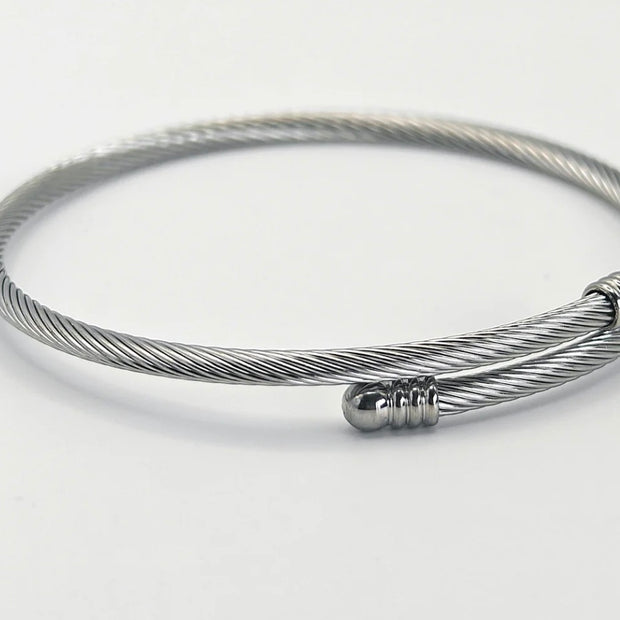 Stainless Steel Cable Wire Open Bracelet – Adjustable 6.5"-7.3" Cuff