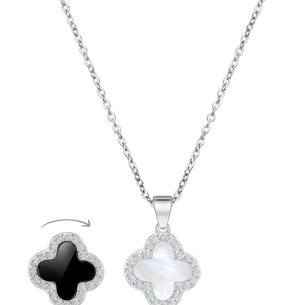 Stainless Steel 2-Sided Four Leaf Clover Necklace – Adjustable 17.7"-19.7" Chain