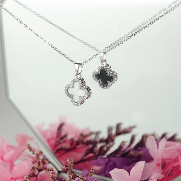 Stainless Steel 2-Sided Four Leaf Clover Necklace – Adjustable 17.7"-19.7" Chain