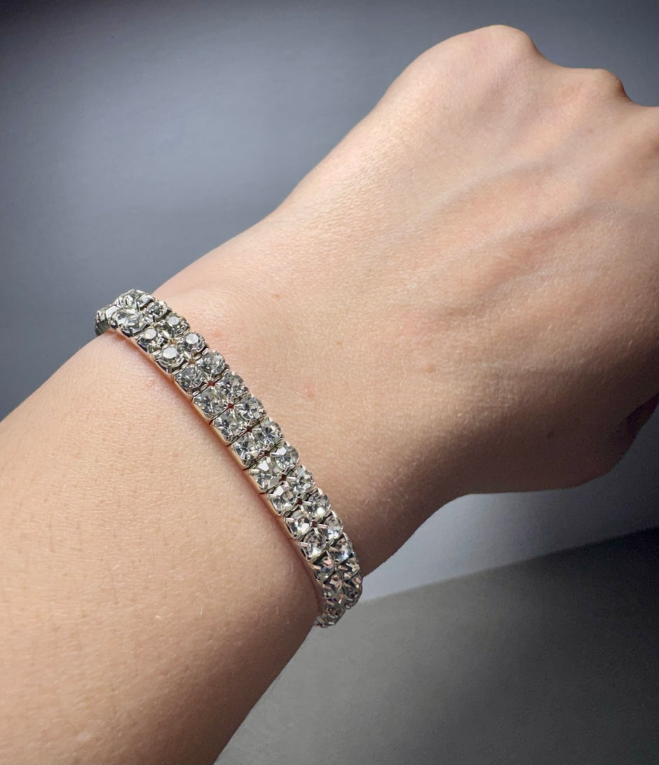 Luxury Multilayer Crystal Tennis Bracelet – Wide Stretch Statement Cuff