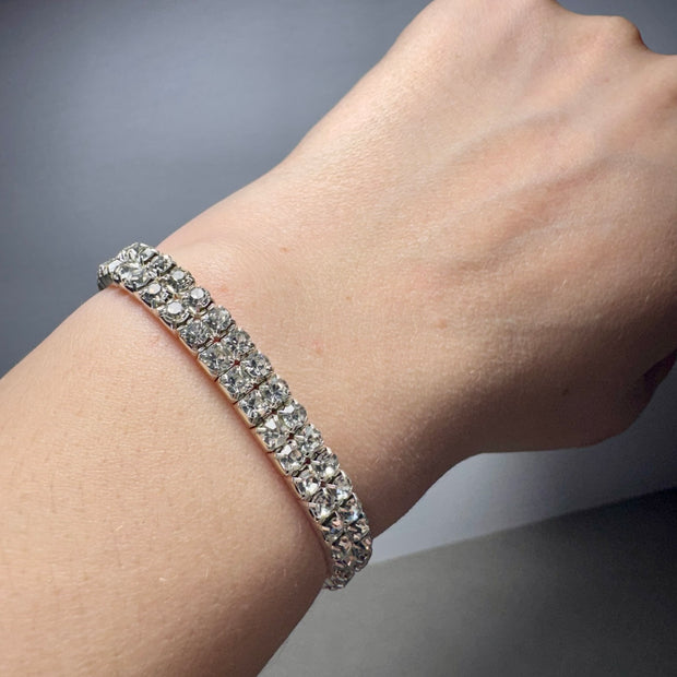 Luxury Multilayer Crystal Tennis Bracelet – Wide Stretch Statement Cuff