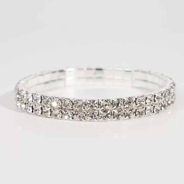 Luxury Multilayer Crystal Tennis Bracelet – Wide Stretch Statement Cuff