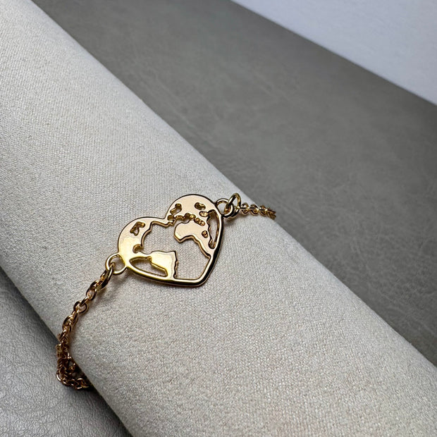 Gold Plated Stainless Steel World Map Pendant Anklet Bracelet – Adjustable 7"-11"
