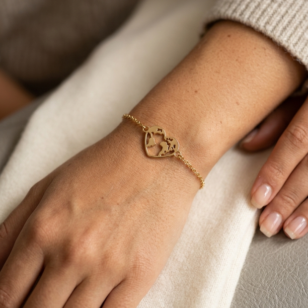 Gold Plated Stainless Steel World Map Pendant Anklet Bracelet – Adjustable 7"-11"