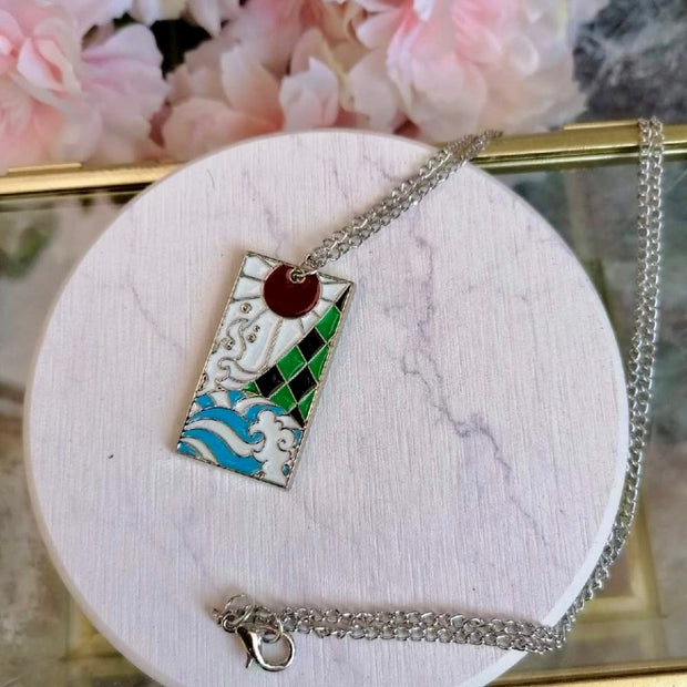 Anime Tanjiro Kamado Enamel Pendant Necklace – 20 Inch Cosplay Jewelry