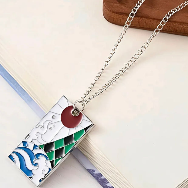 Anime Tanjiro Kamado Enamel Pendant Necklace – 20 Inch Cosplay Jewelry