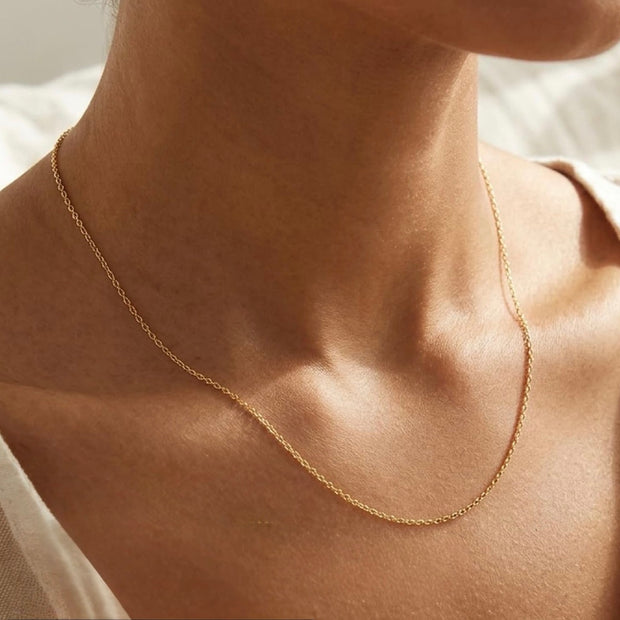 14K Gold Plated 925 Sterling Silver Anchor Chain Necklace – 1 mm, 71 cm