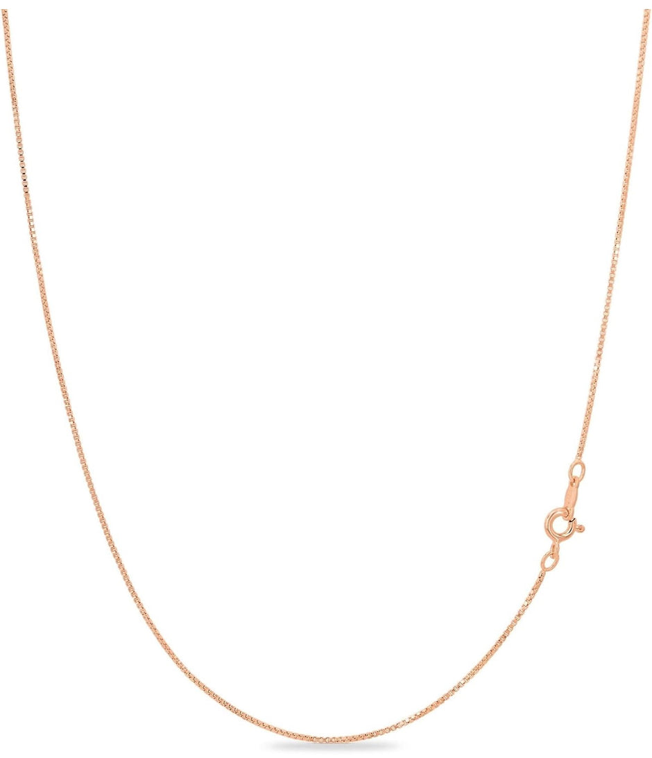 Rose Gold Plated 925 Sterling Silver Classic Box Chain Necklace – 1 mm, 30 Inch