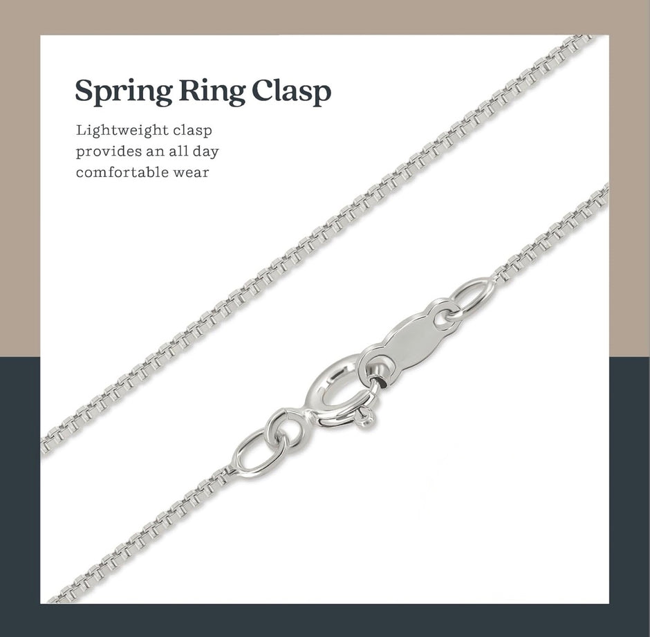 925 Sterling Silver Square Box Chain Necklace – 0.8 mm, 22 Inches