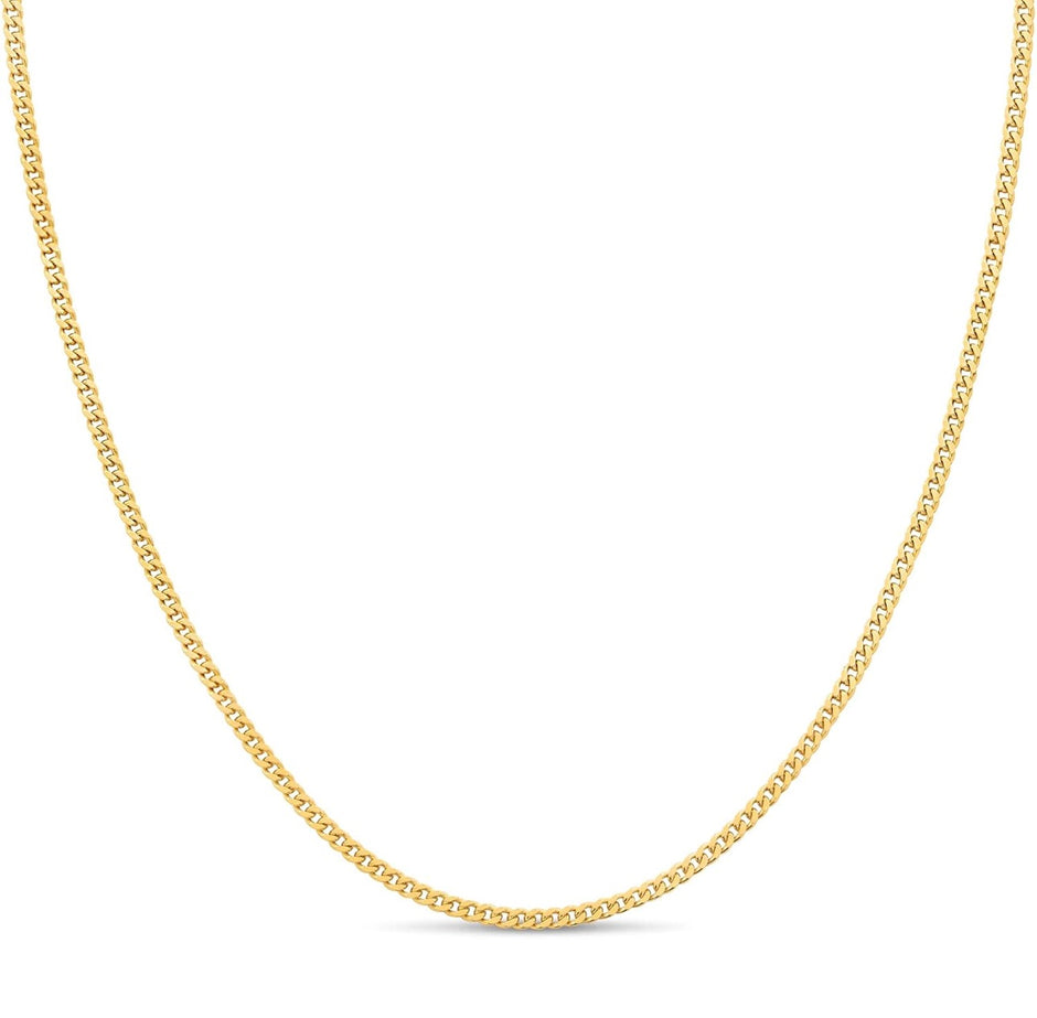 18K Gold Plated 925 Sterling Silver Curb Chain Necklace – 1.5 mm, 18 Inch