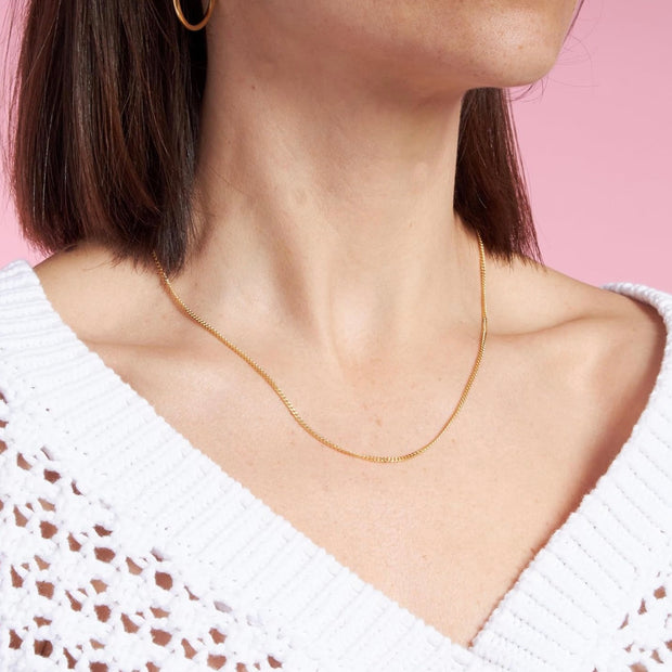 18K Gold Plated 925 Sterling Silver Curb Chain Necklace – 1.5 mm, 18 Inch