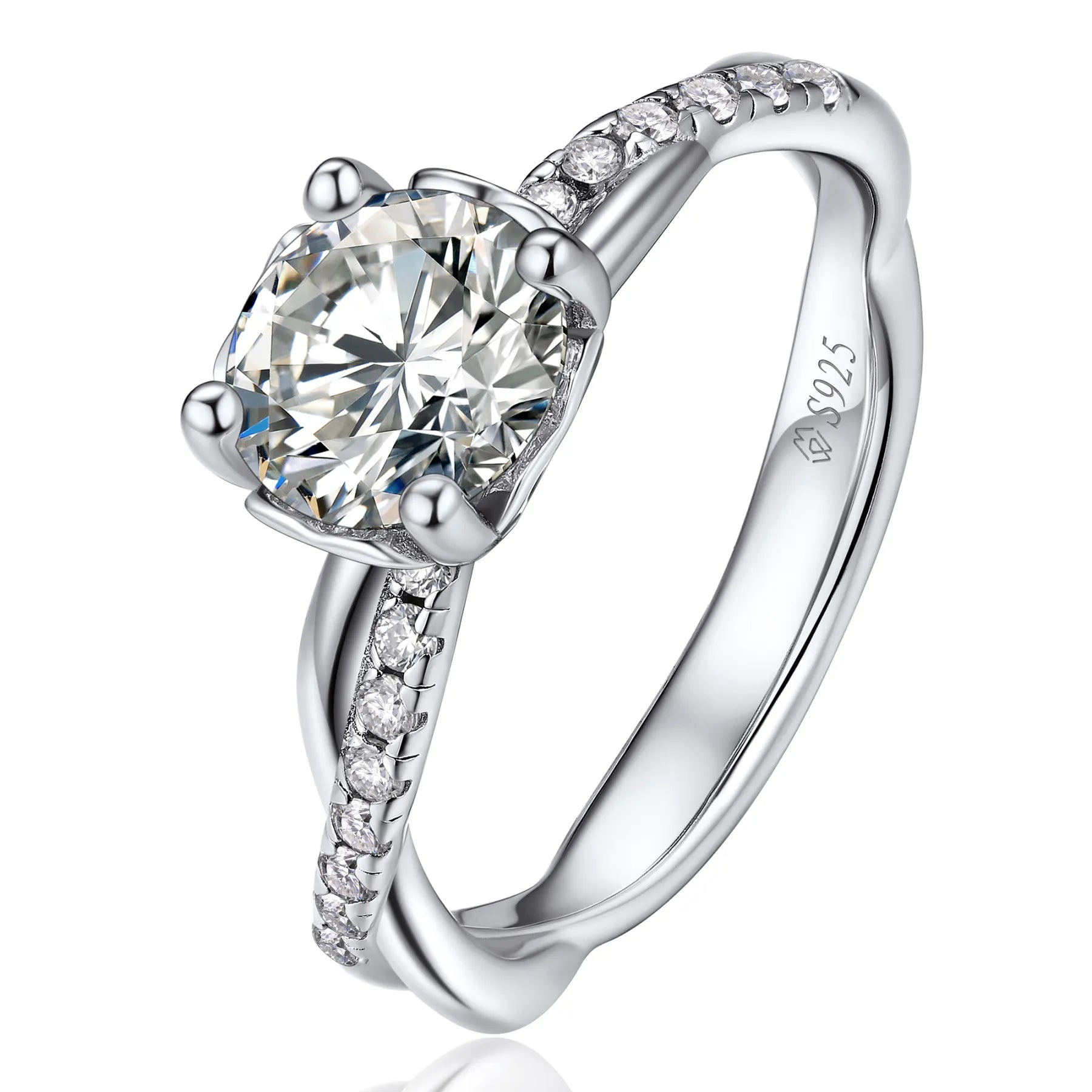 1 Carat Moissanite Twisted Vine Engagement Ring – 18K White Gold Plated