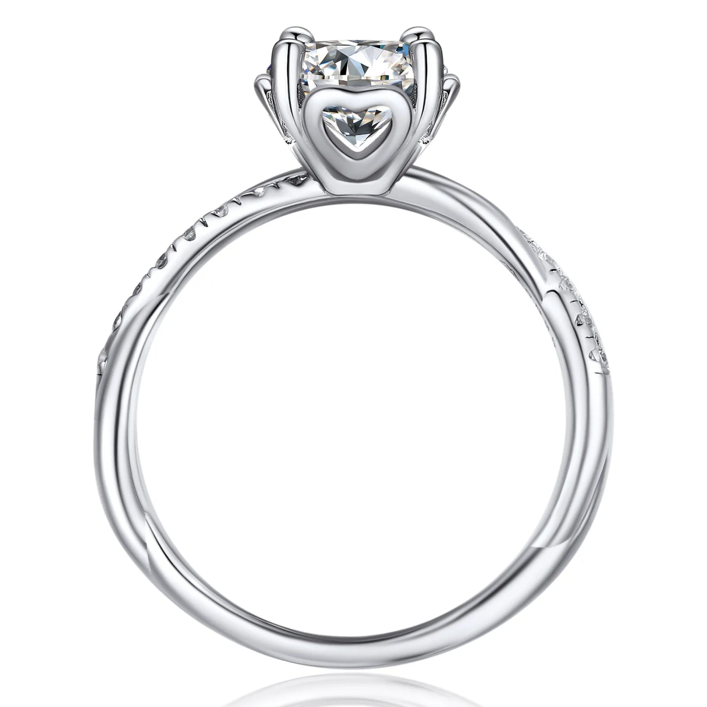 Moissanite Twisted Vine Pavé Engagement Ring with Side Heart for Women in White Gold