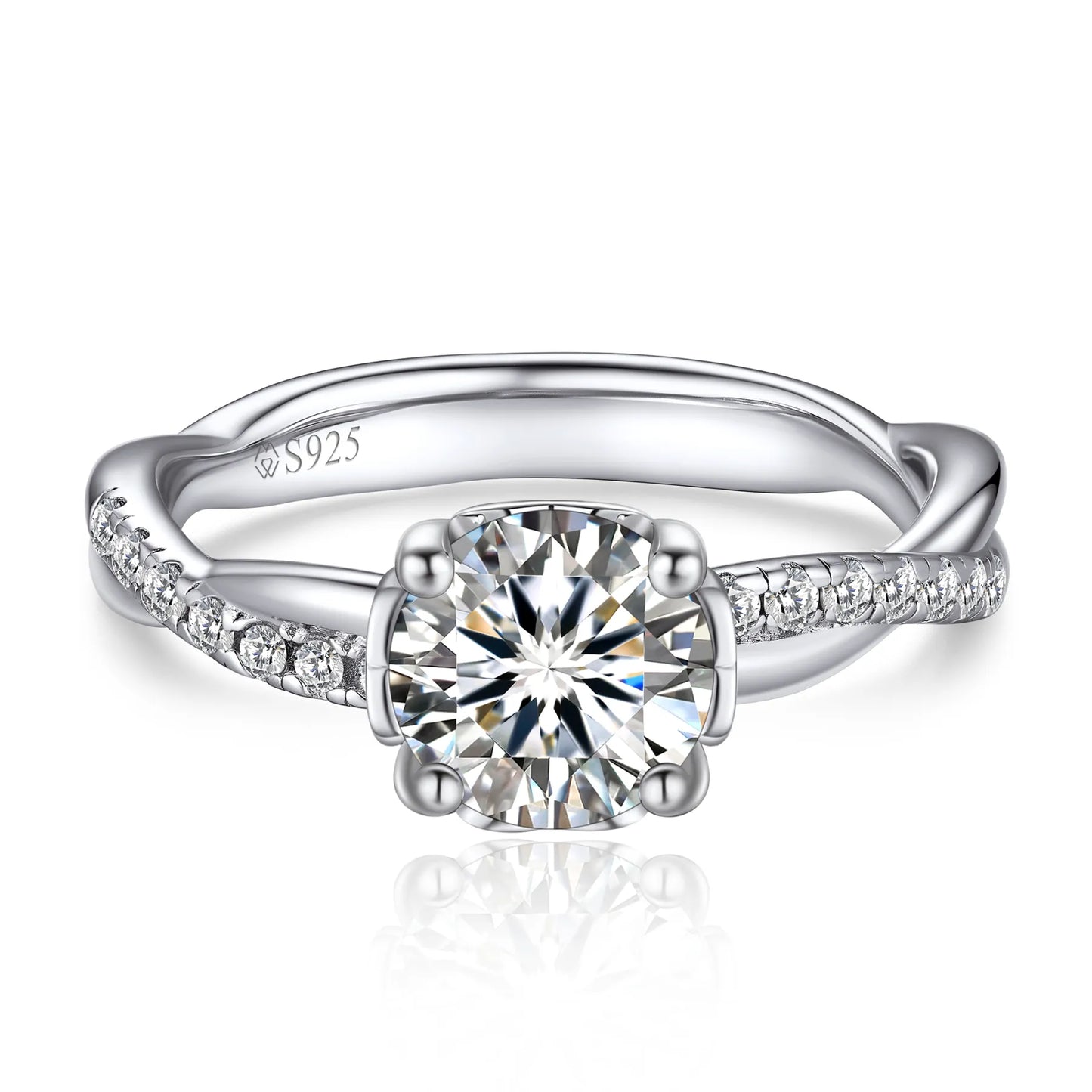 Moissanite Twisted Vine Pavé Engagement Ring with Side Heart for Women in White Gold