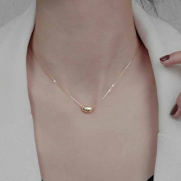 Stainless Steel Bean Pendant Necklace – Adjustable 16.9"-20.0" Minimalist Chain