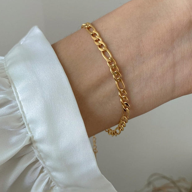 14K Gold Plated 3mm Figaro Link Bracelet – Adjustable 6.7"-9.0" Chain