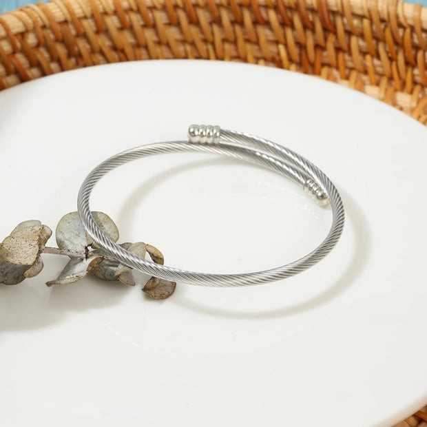 Stainless Steel Cable Wire Open Bracelet – Adjustable 6.5"-7.3" Cuff